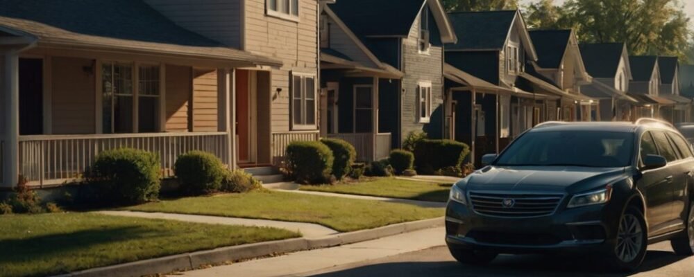 Man escaping the Middle-Class Trap, walking away from city debts toward financial freedom